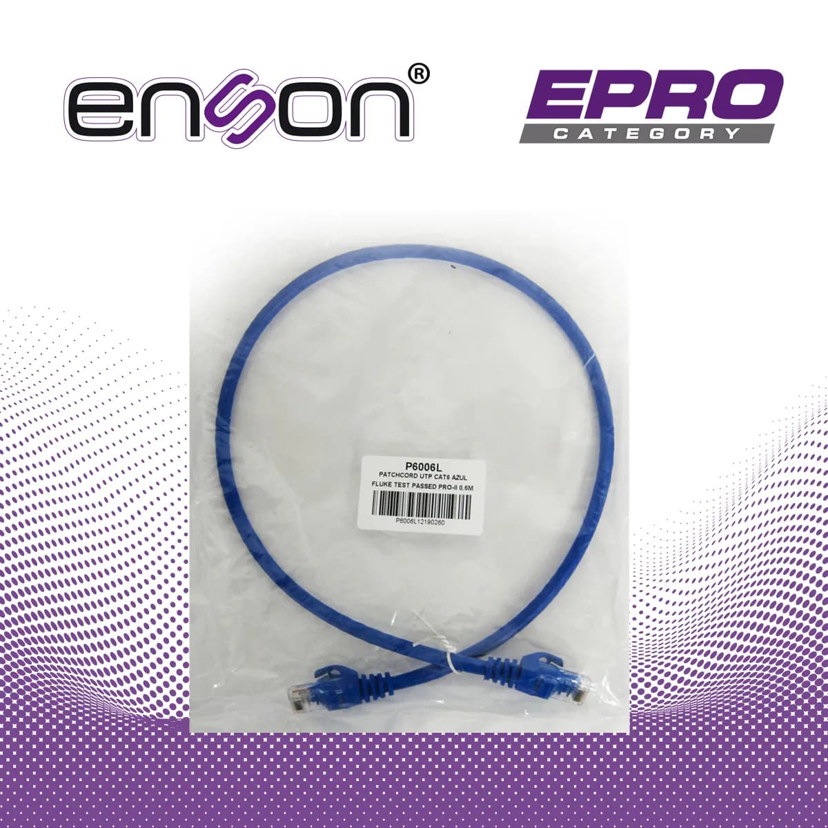 PATCHCORD UTP ENSON P6006L CAT6 60CM AZUL SERIE EPRO 100-II 100 POR CI 6