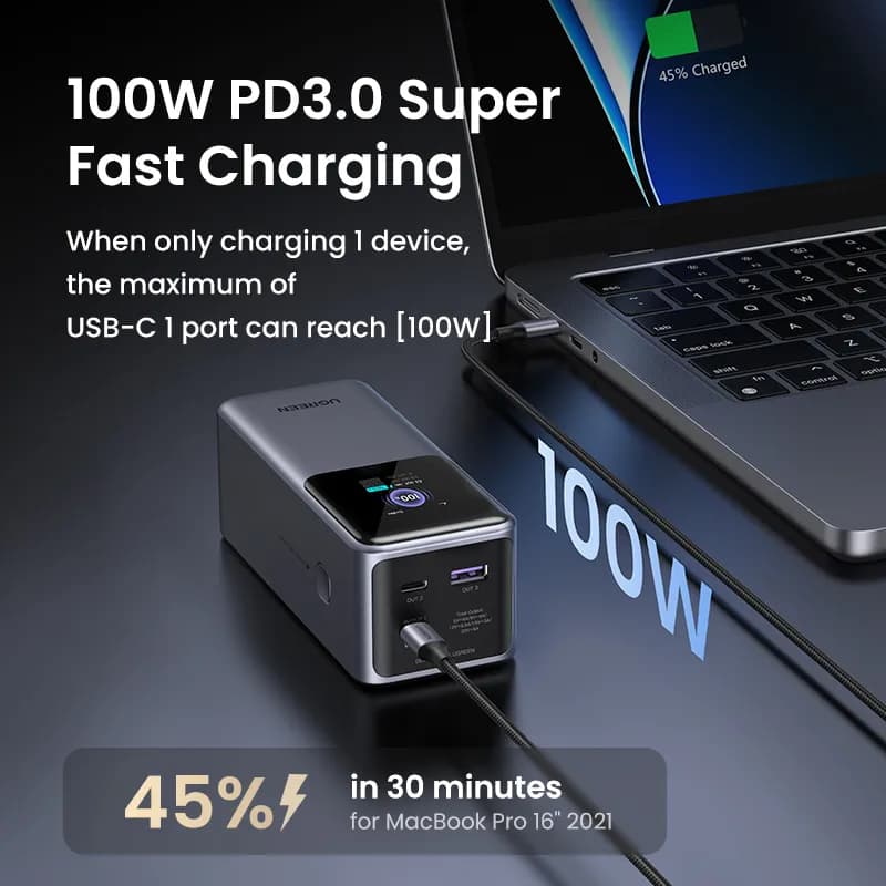 Ugreen 20000mAh 130W Fast Charging Powerbank Litio Gris 7