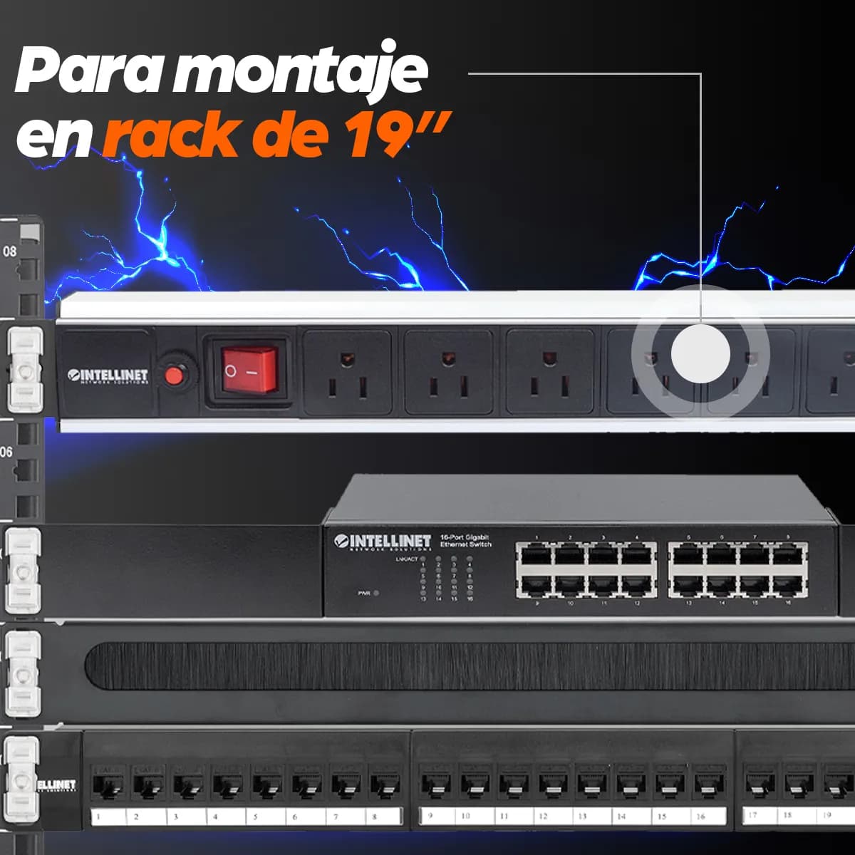 Intellinet Barra multicontacto con 8 salidas para montaje en 1U de rac 5