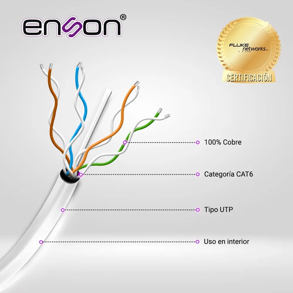 CABLE UTP CAT6 ENSON 12263G305 SERIE PRO-II CALIBE 23 AWG 100% COBRE D 2