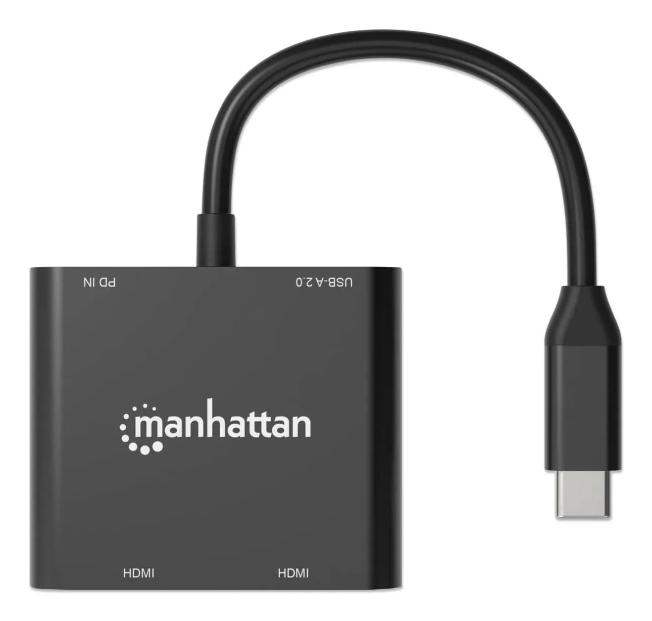 Manhattan Adaptador multipuerto con USB tipo C macho a dos puertos HDM 9