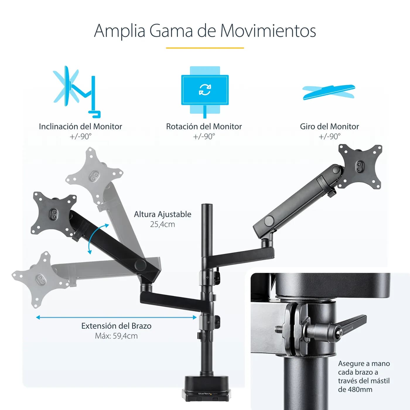 StarTech.com Brazo de Soporte para Dos Monitores - Base Soporte de Mov 15