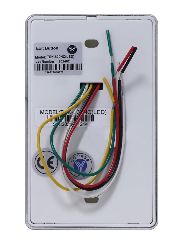 YLI TSK830NCLED - Botón de Salida Táctil, Luz LED, Cristal Templado, A 4
