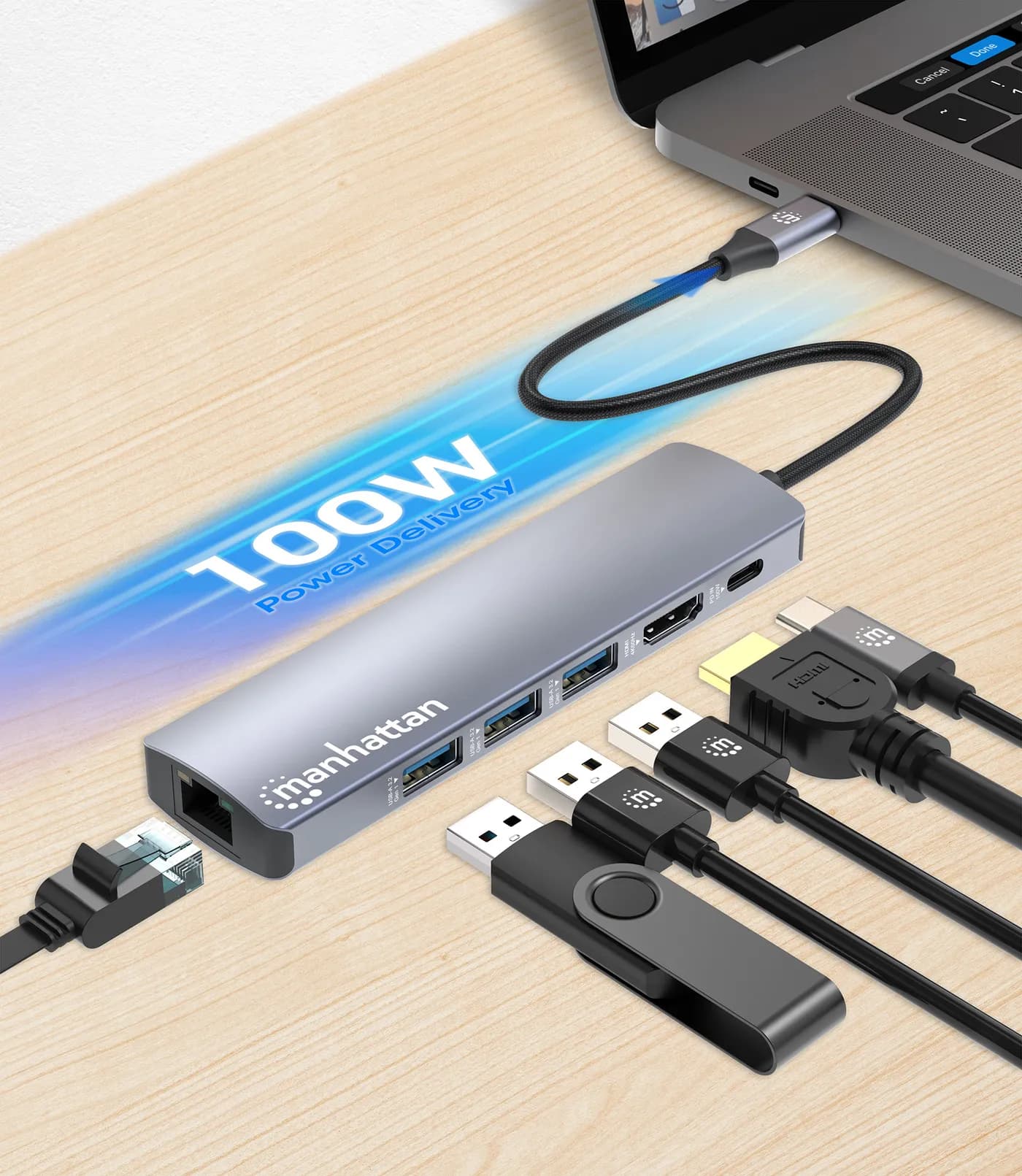 Manhattan Estación Docking USB-C con Hub, 6 en 1 7