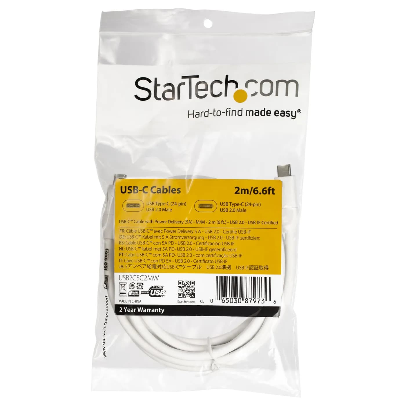 StarTech.com Cable de 2m USB-C a USB-C con capacidad para Entrega de A 5