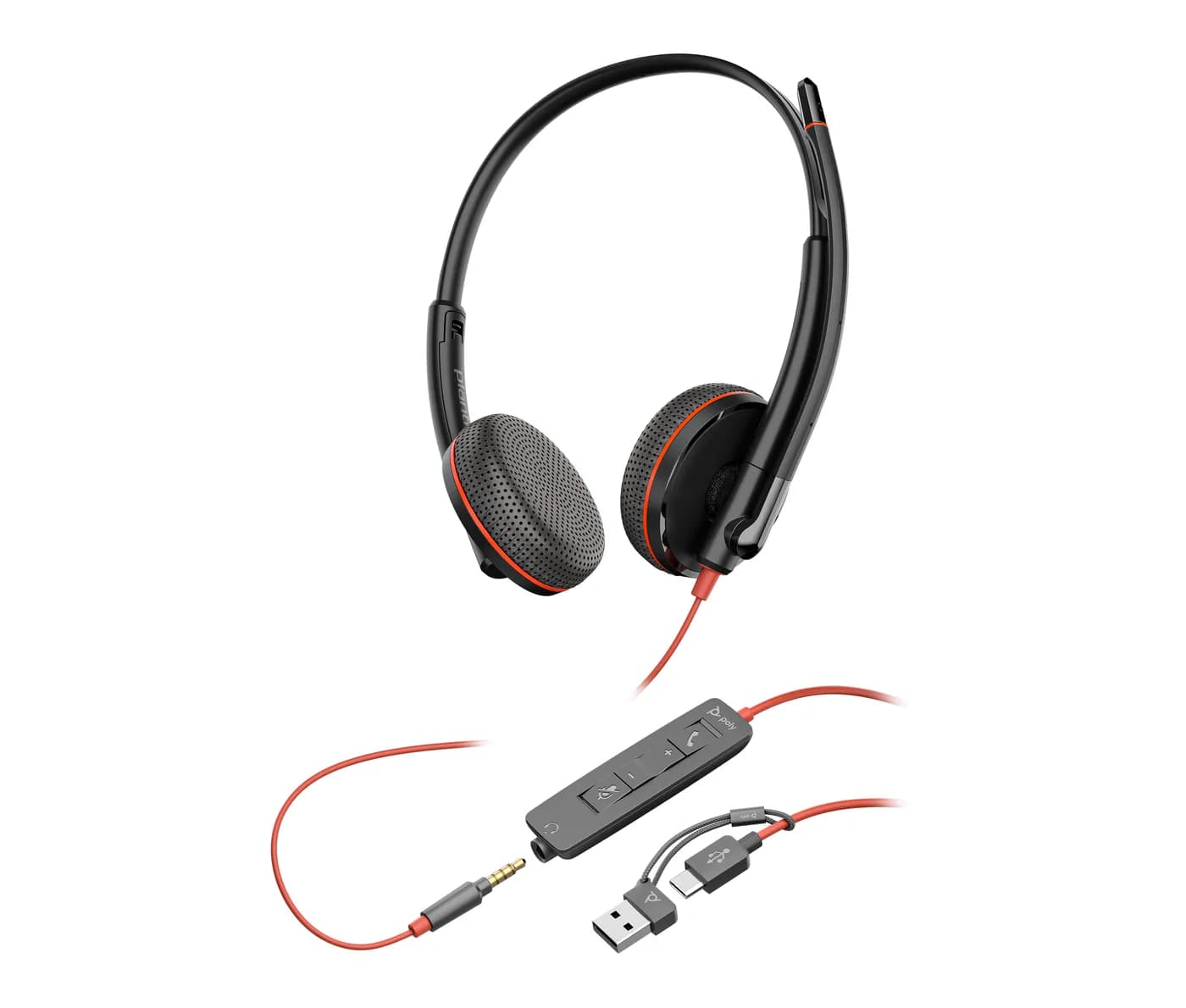 HP Poly Auriculares estéreo Poly Blackwire 3225 + conector de 3,5 mm + 7