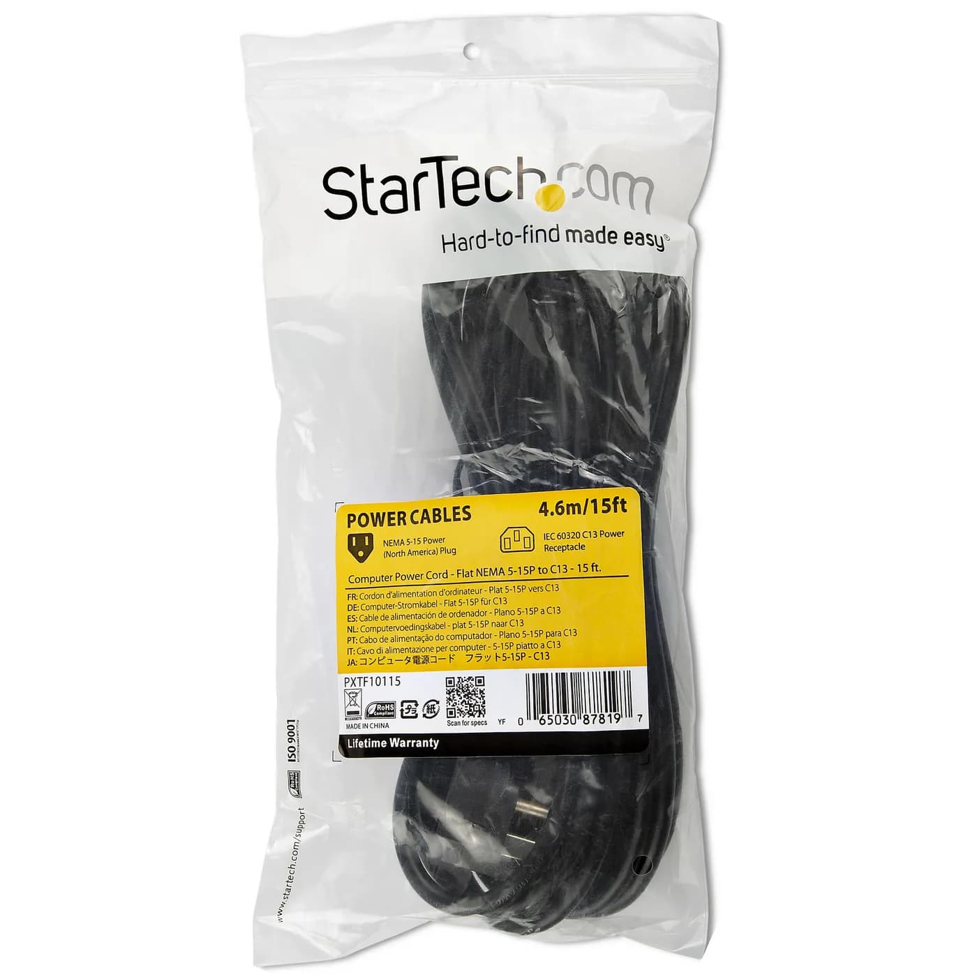 StarTech.com Cable de 4.5m de Alimentación de Computadora, Plano NEMA  5