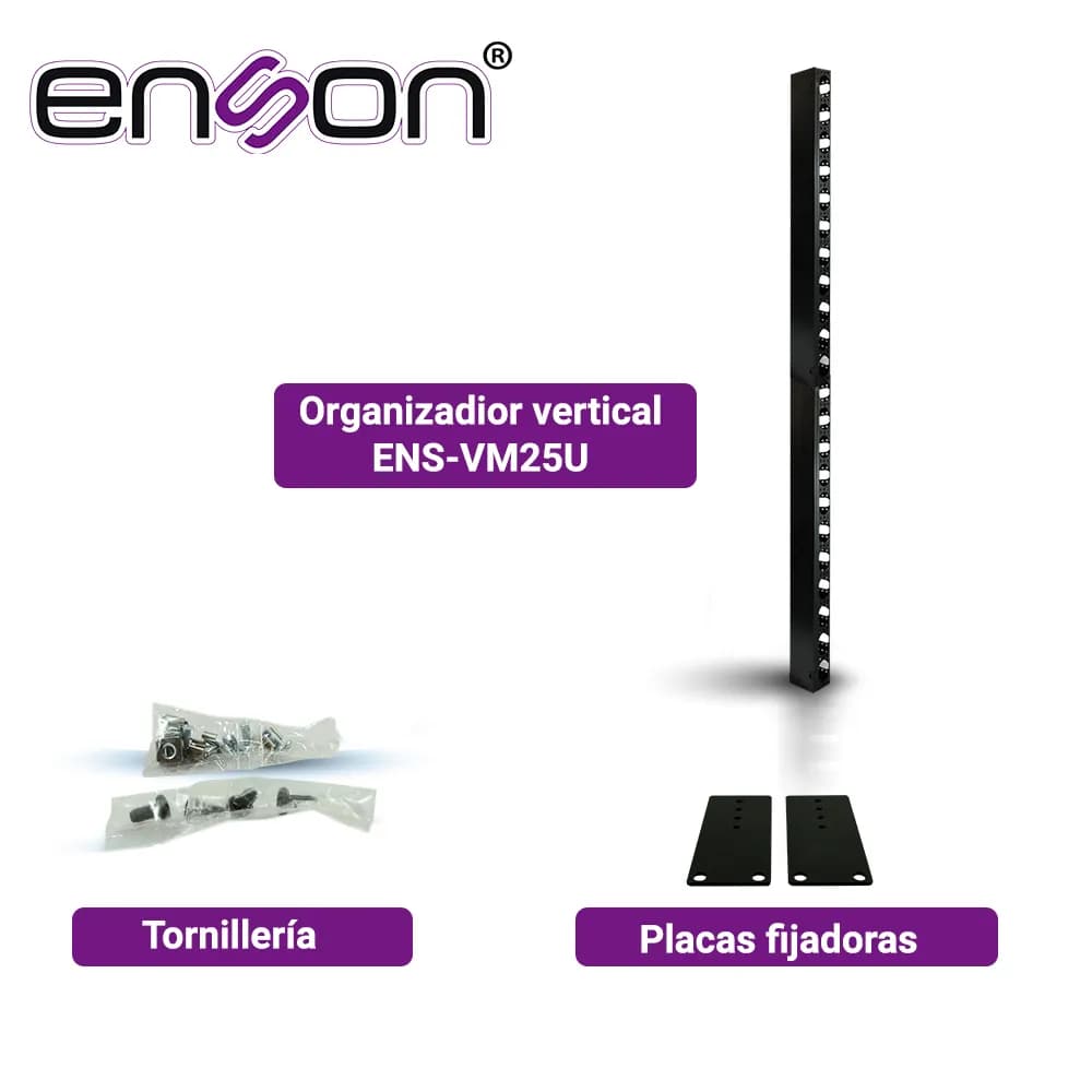 ORGANIZADOR VERTICAL ENSON ENS-VM25U PARA RACK DE 25UR CON VENTANAS DE 4