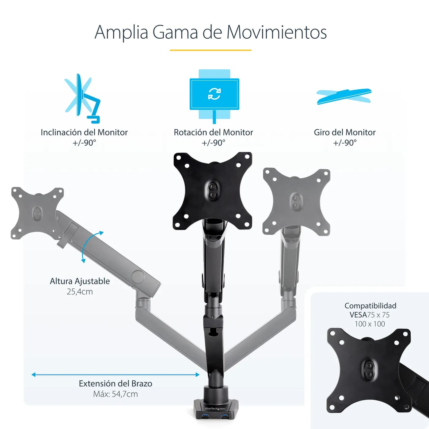 StarTech.com ARMSLIM2USB3 soporte para pantalla plana 86.4 cm (34") Es 11