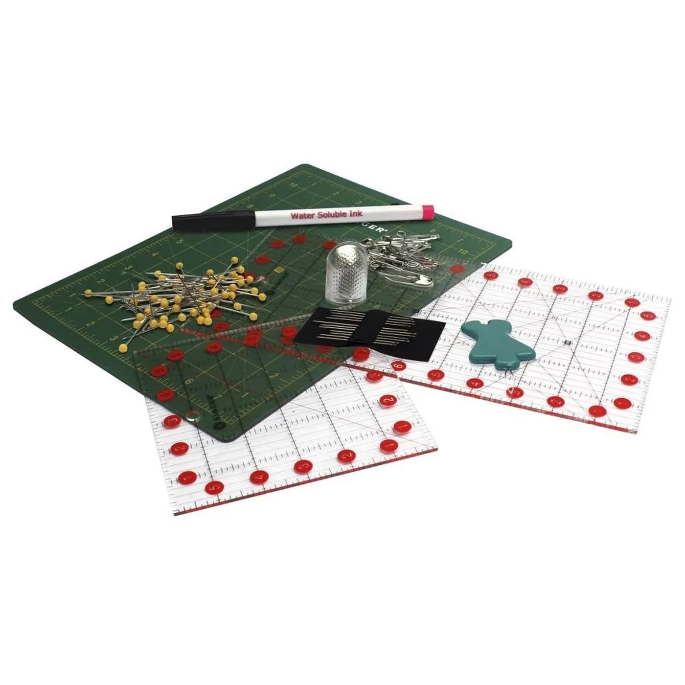 SINGER QUILTING 1 TABLA, 2 REGLAS, SEGUROS, AGUJAS, DEDAL, ESTUCHE 3