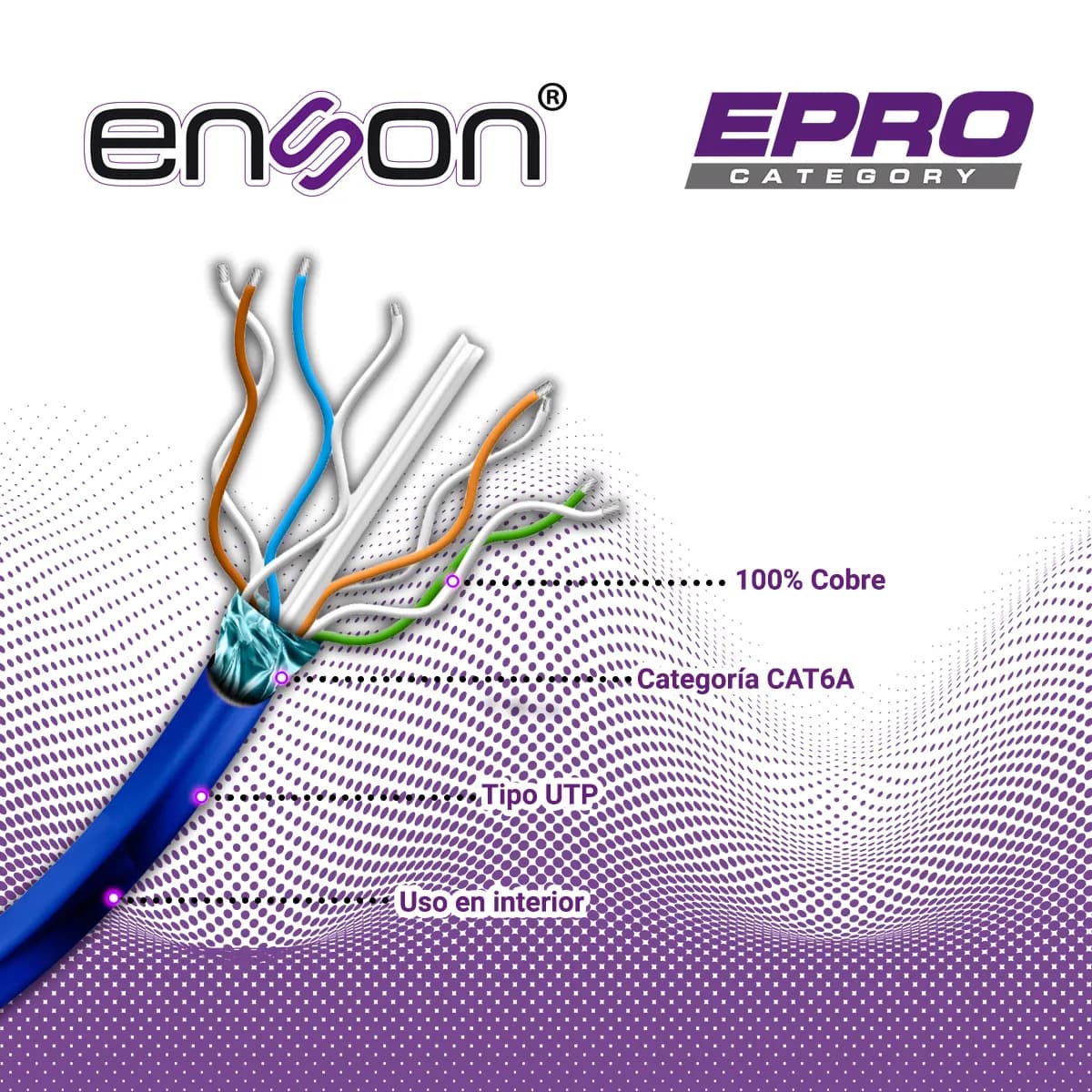 CABLE UTP CAT6A ENSON 12264L305 FORRO PVC AZUL 4 PARES 500MHZ 100 POR  5