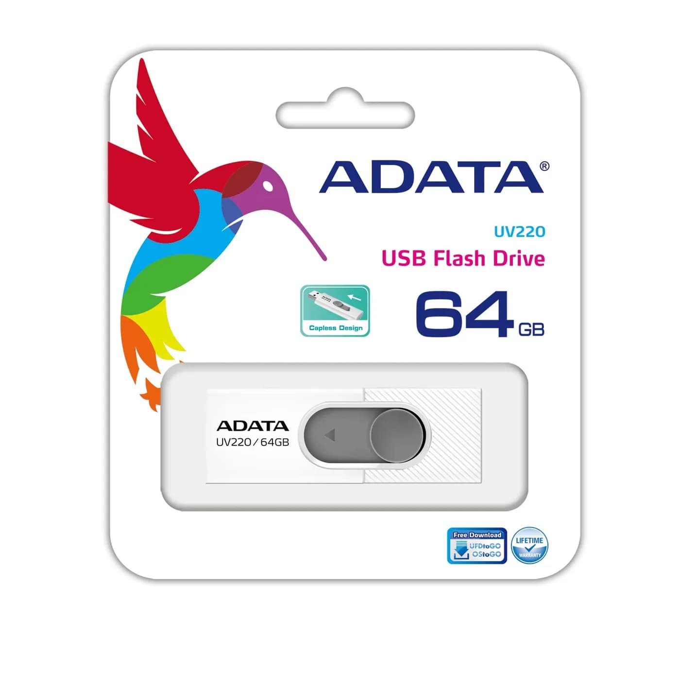 ADATA UV220 unidad flash USB 64 GB USB tipo A 2.0 Gris, Blanco 3