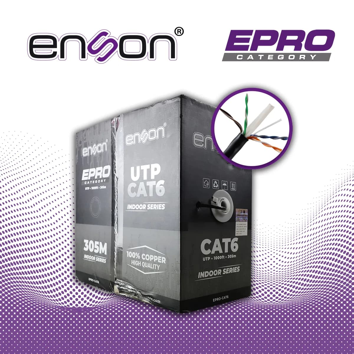 CABLE UTP CAT6 ENSON EPRO-CAT6 FORRO PVC 4 PARES CALIBRE 23 AWG 100% C 5