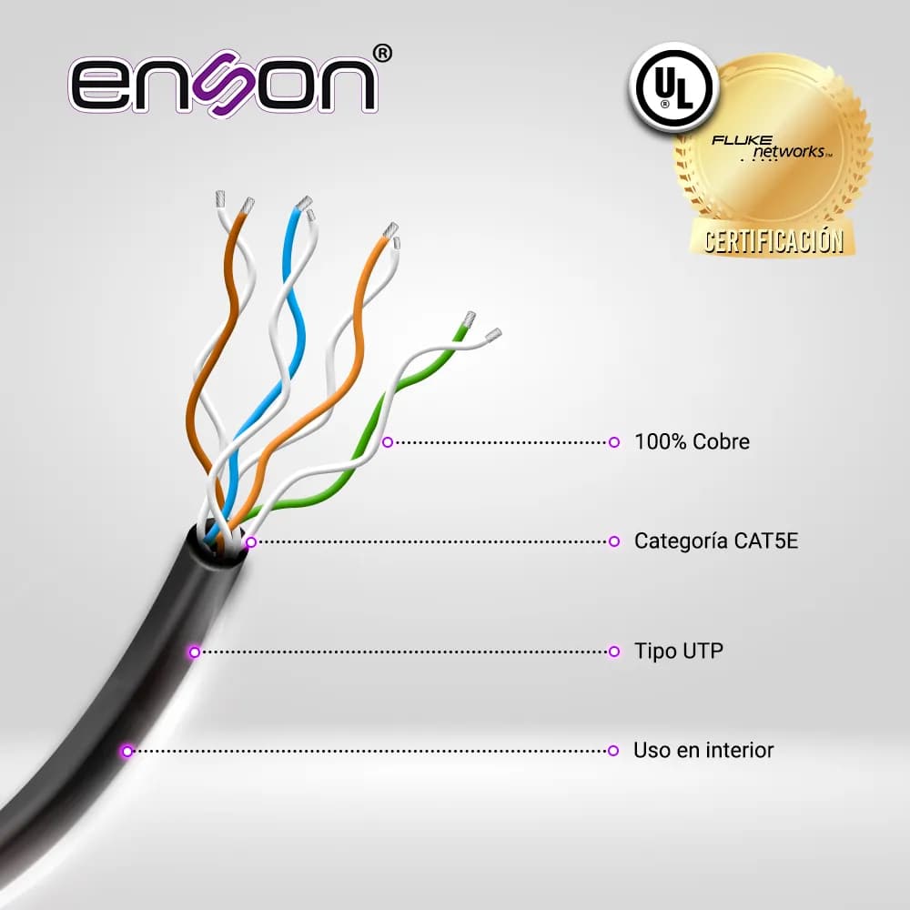 CABLE UTP CAT5E ENSON EPRO-CAT5E FORRO COLOR NEGRO PVC CM 4 PARES CALI 2