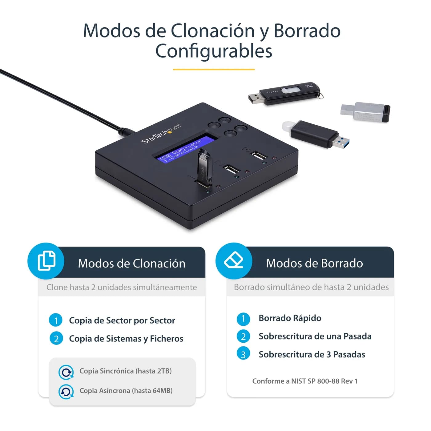 StarTech.com Clonador Autónomo 1:2 para Memorias USB - Copiador de Uni 12