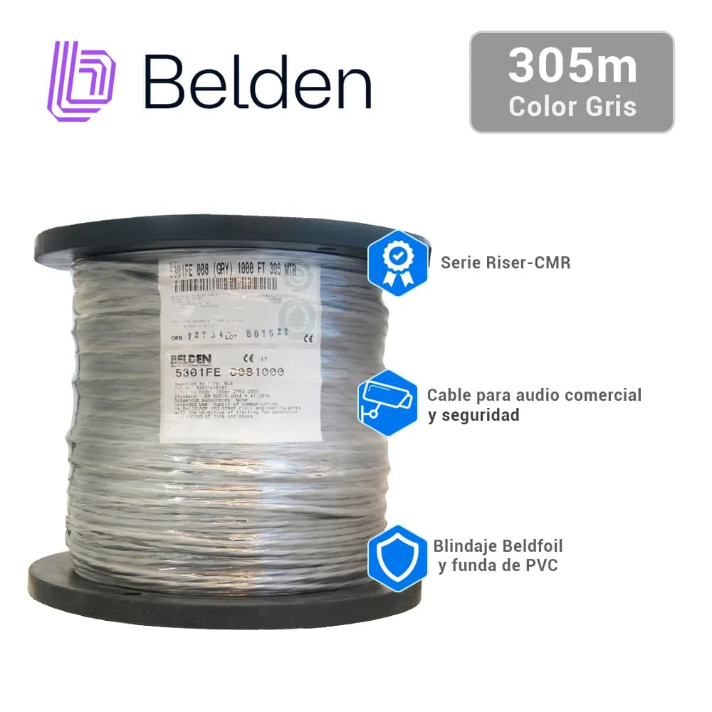 CABLE DE SEGURIDAD Y SONIDO BELDEN 5301FE 0081000 / INTERIOR / GRIS /  2