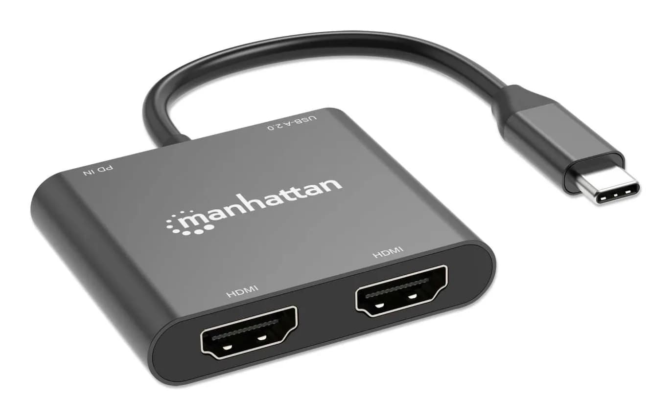 Manhattan Adaptador multipuerto con USB tipo C macho a dos puertos HDM 4