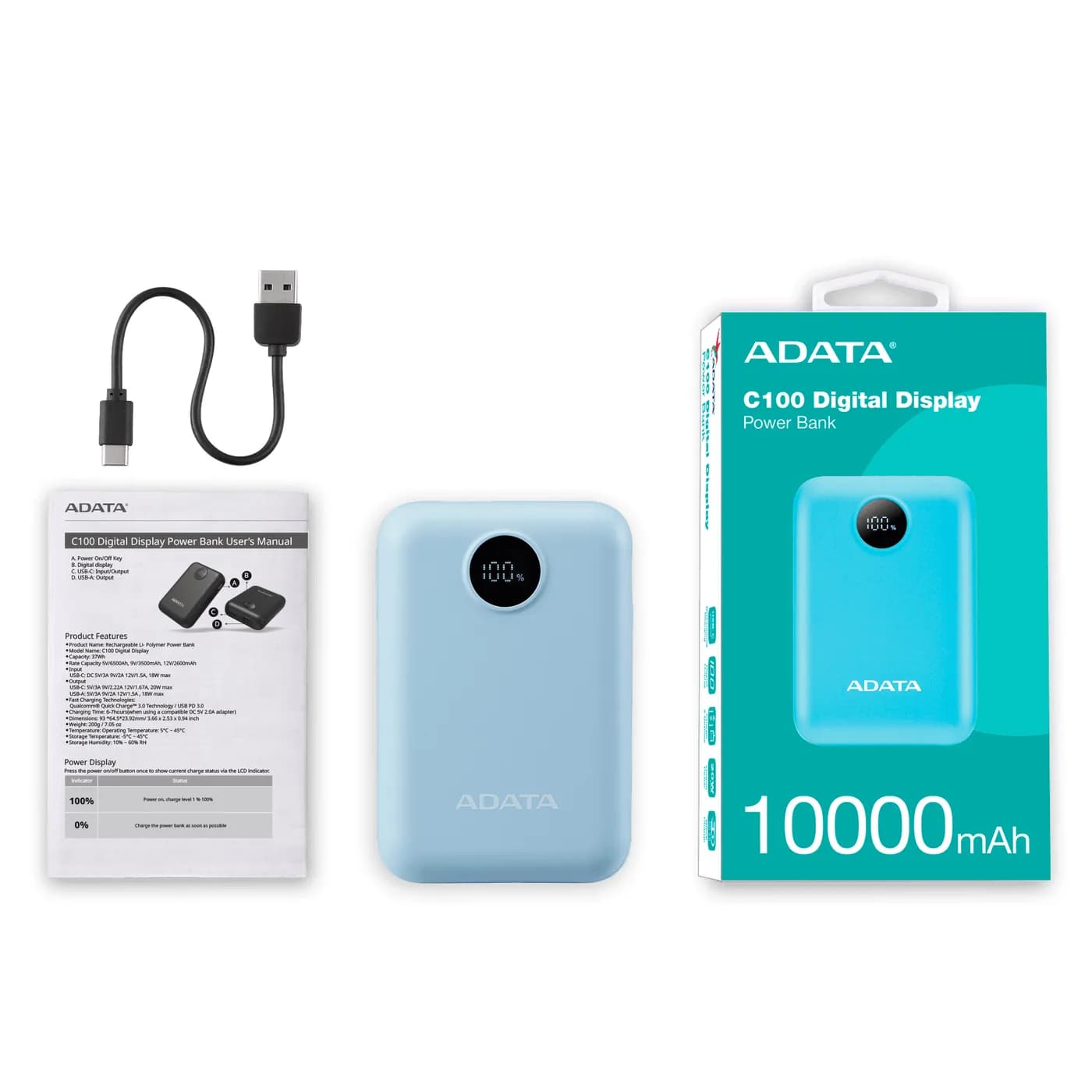 ADATA C100 Polímero de litio 10000 mAh Azul claro 7