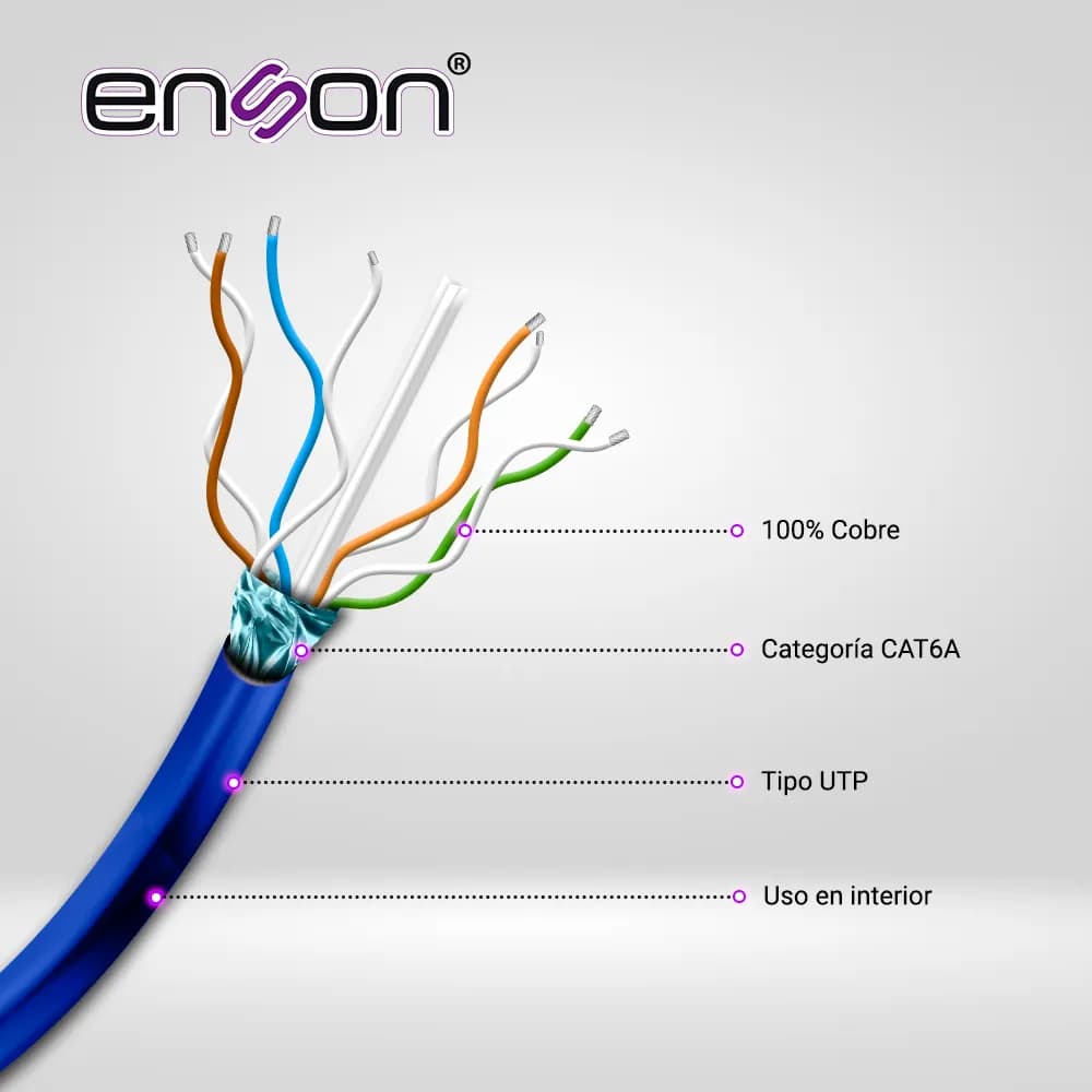 CABLE UTP CAT6A ENSON 12264L305 FORRO PVC AZUL 4 PARES 500MHZ 100 POR  2