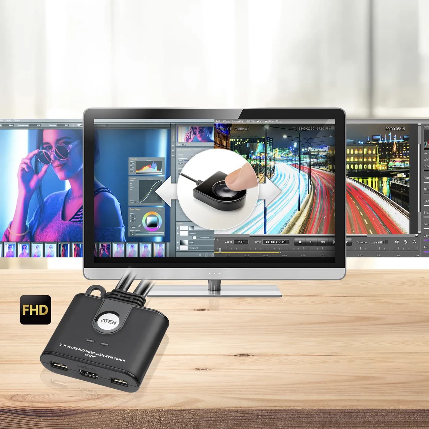 Switch KVM / 2 Puertos / HDMI FHD / USB / Cable 1.2 m (3.9 ft) / 1920x 4