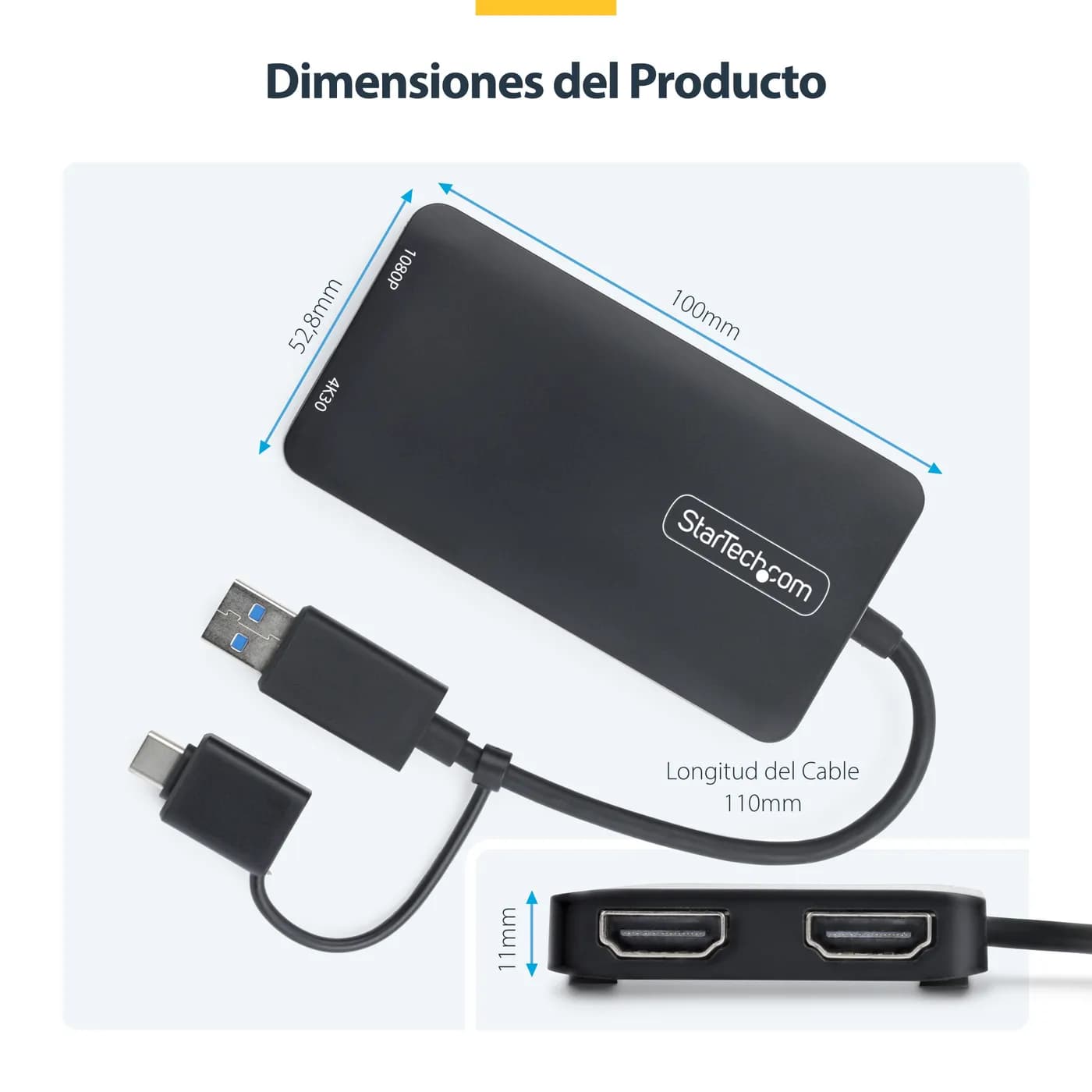StarTech.com Adaptador de USB a HDMI Doble, USB A/C a 2 Pantallas HDMI 14