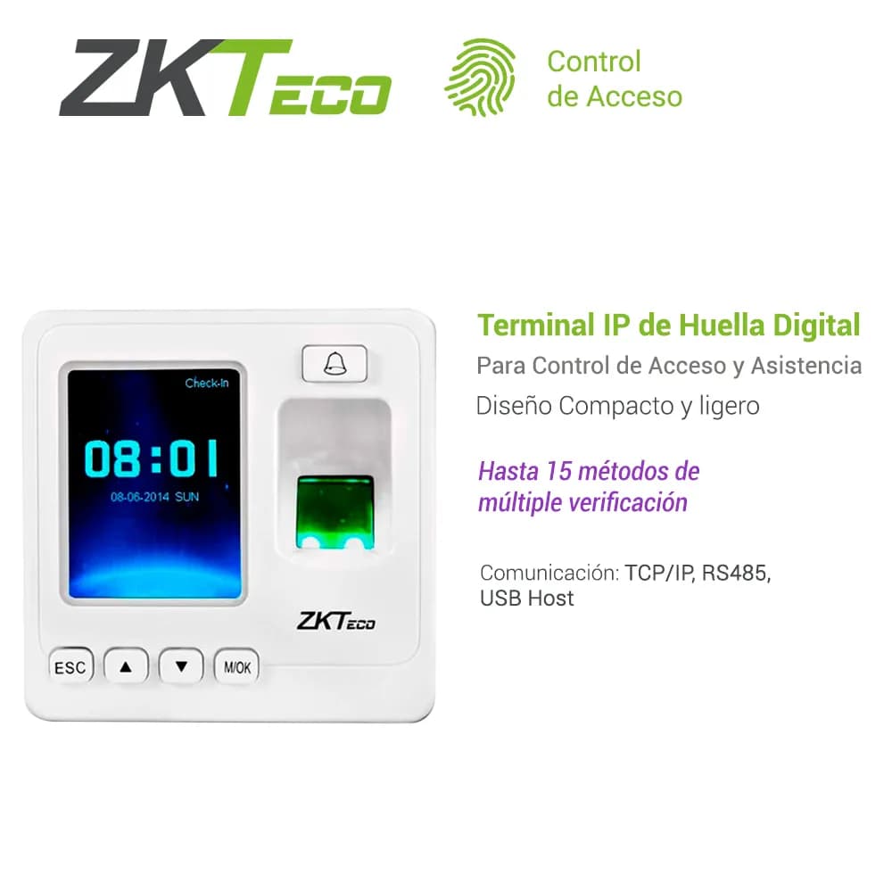 CONTROL DE ACCESO BASICO Y ASISTENCIA ZKTECO SF100/ID BIOMETRICO DE 15 2
