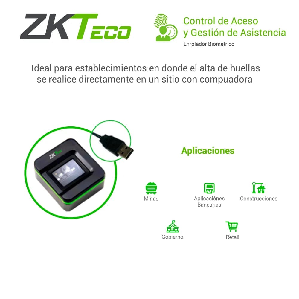ENROLADOR BIOMETRICO USB ZKTECO SLK20R COMPATIBLE CON ZKBIO CVSECURITY 4