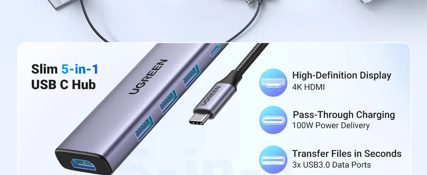 Ugreen 20956A nodo concentrador USB Tipo C 5000 Mbit/s Plata 6
