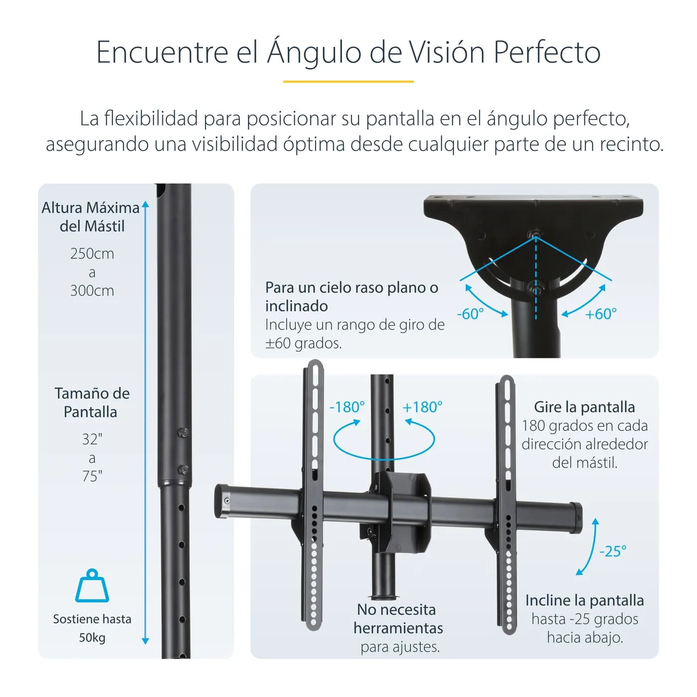 StarTech.com Soporte de Techo VESA para Montaje de Pantallas y TV de 3 11
