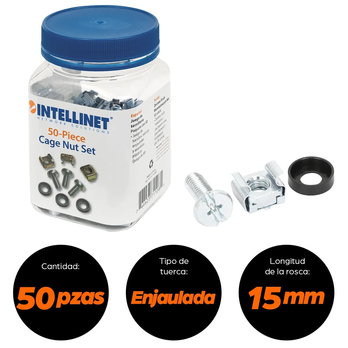 Intellinet TORNILLOS M6 TUERCA ENJAULADA PAQUETE CON 50 JUEGOS 9