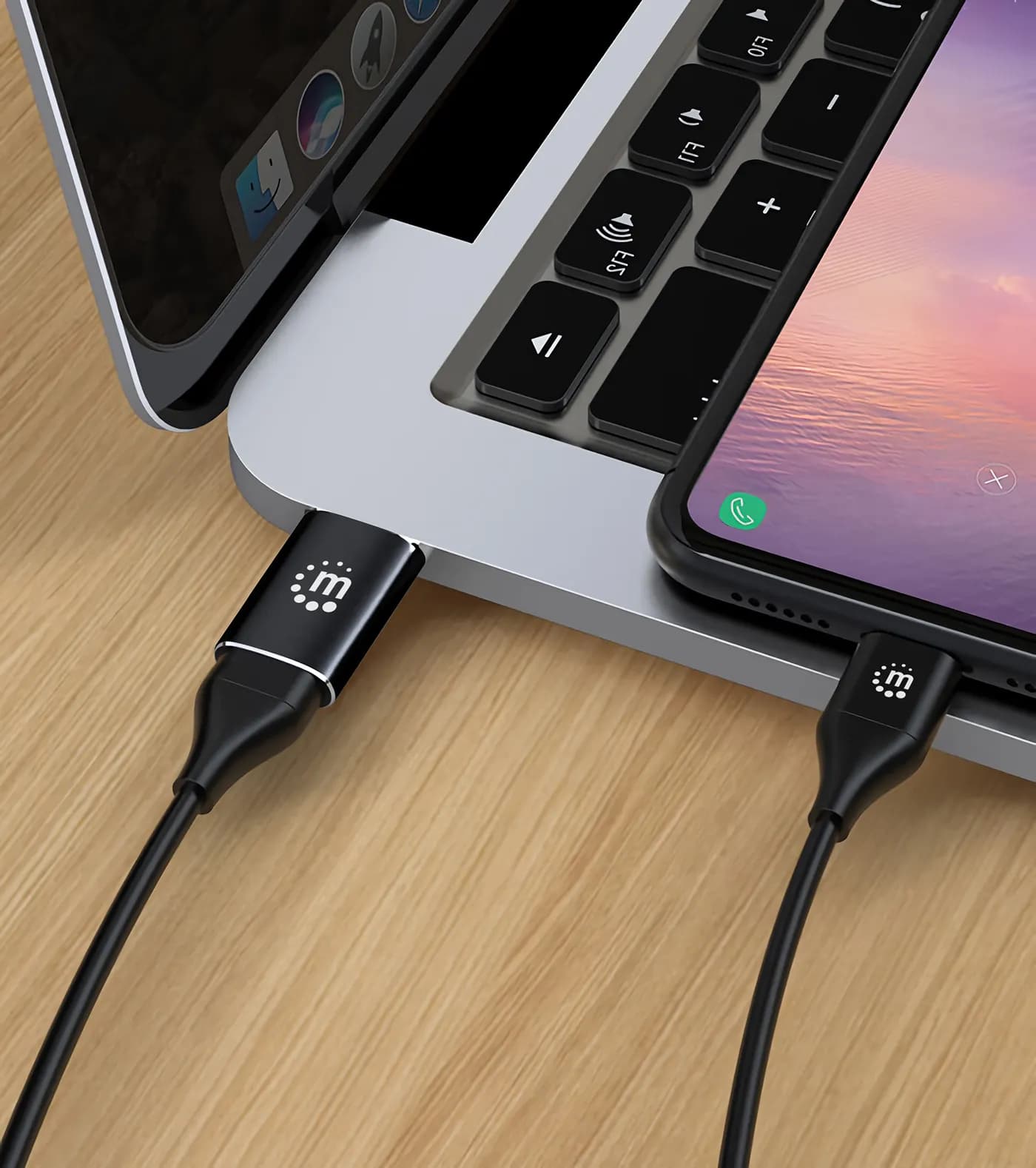 Manhattan 153980 cambiadores de género de cables USB A USB C Negro 4