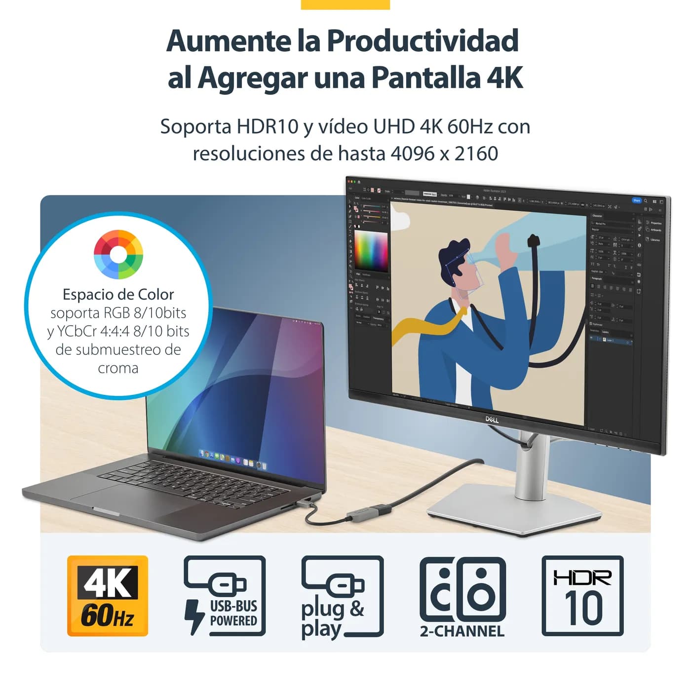 StarTech.com Adaptador USB C a HDMI de Video 4K 60Hz - HDR10 - Convers 8