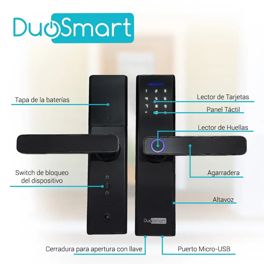 CERRADURA BIOMETRICA WIFI 2.4 GHZ DUOSMART F20 ACEPTA TARJETAS MF HUEL 2