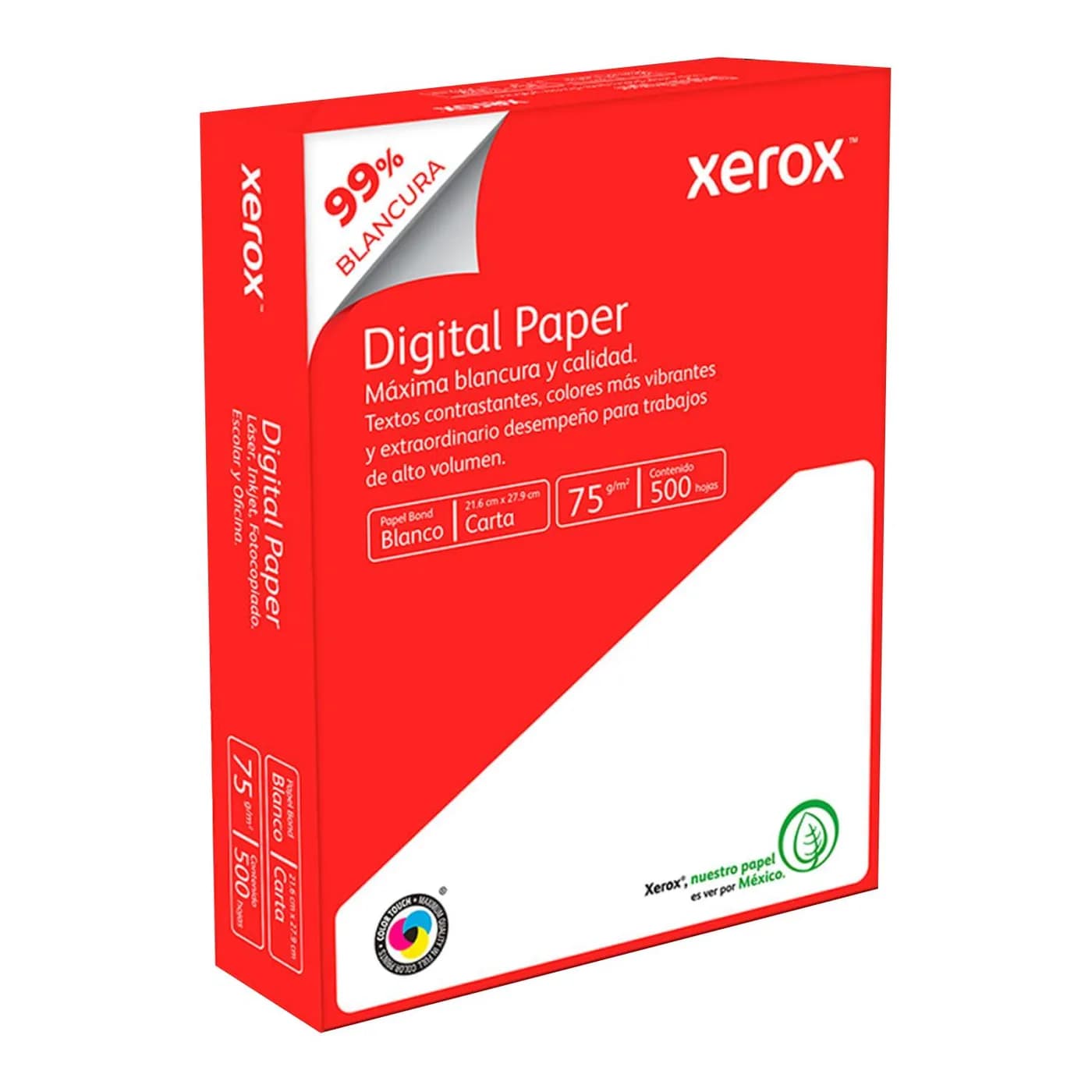 XEROX ROJO CAJA DE PAPEL BOND CARTA BLANCO 99% 75 g/m CON 5 MILLARES 3