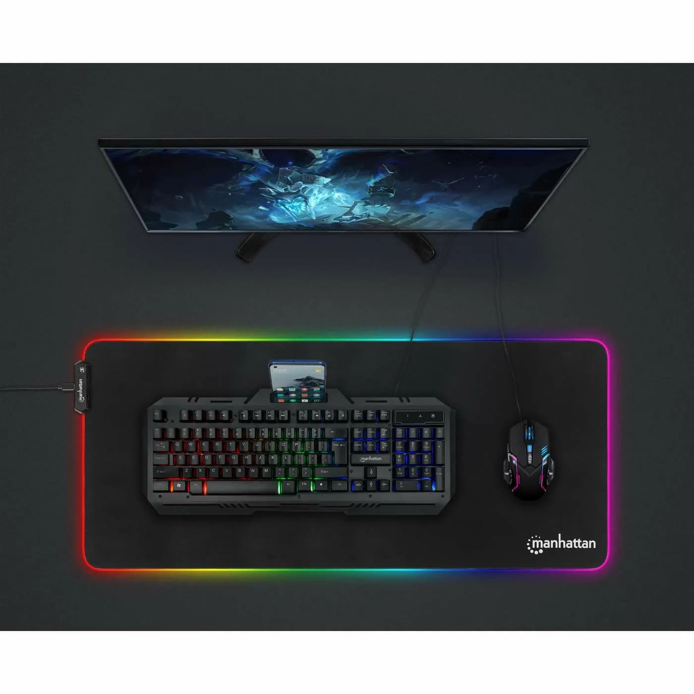 Manhattan Teclado Gaming LED con pánel metálico para celular 12 teclas 12