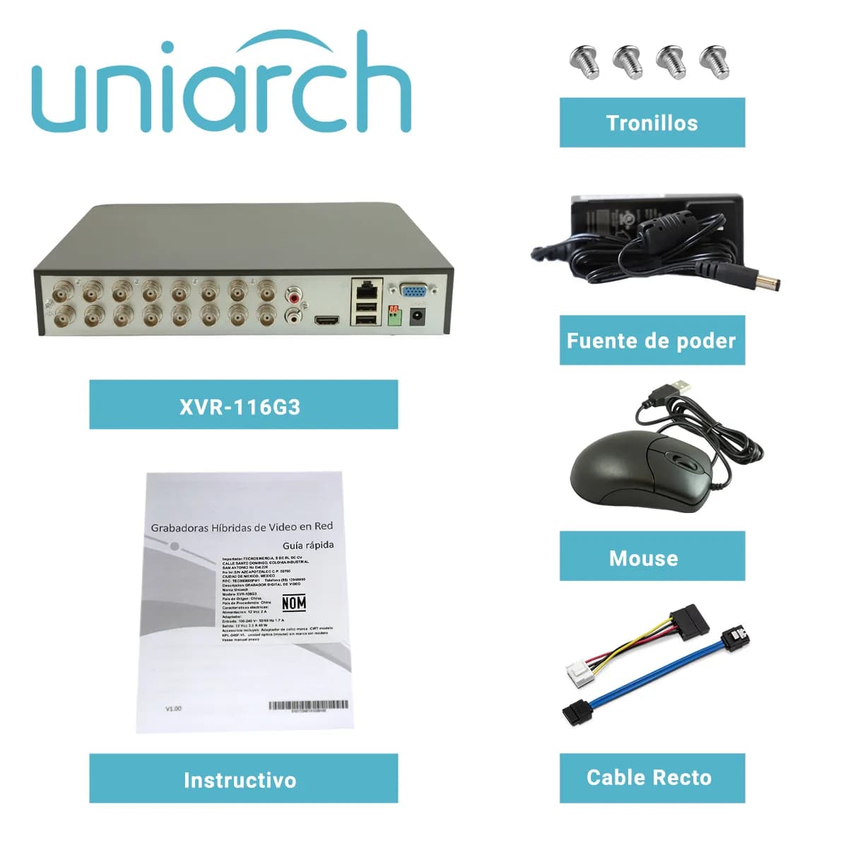 DVR PENTAHIBRIDO UNIARCH XVR-116G3 / 16 CANALES ANALOGICOS (HASTA 5MP  4