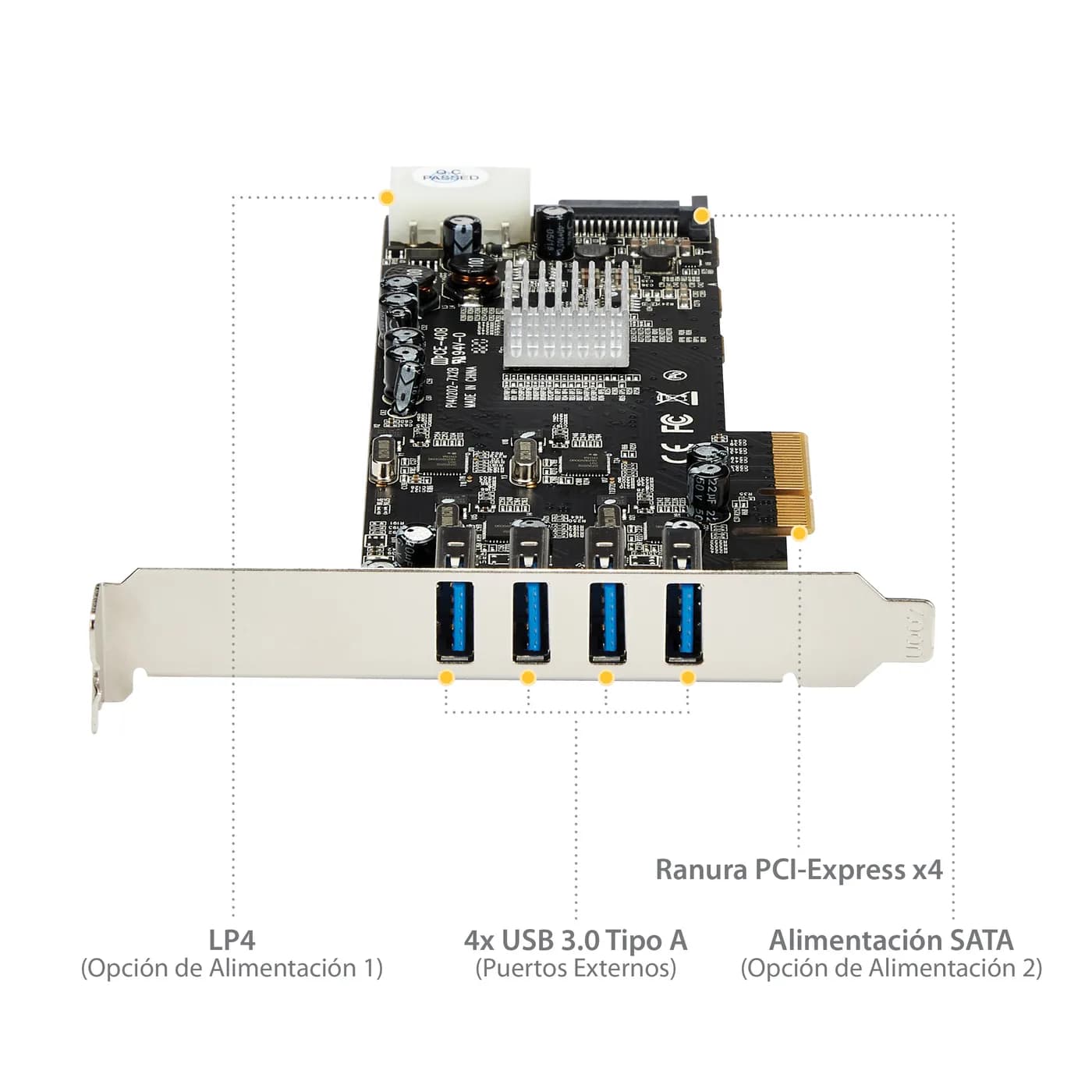 StarTech.com Adaptador Tarjeta PCI Express PCI-E 4 Puertos USB 3.0 UAS 12