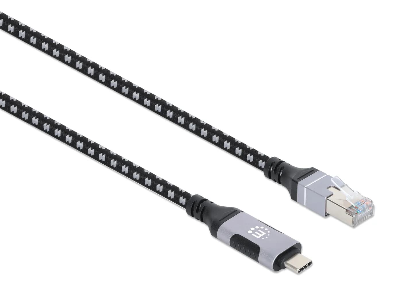 Manhattan 394826 cable de red Negro, Plata 2 m 2