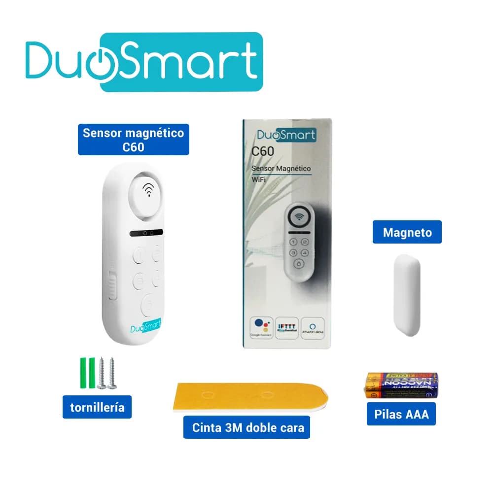SENSOR MAGNETICO WIFI 2.4 GHZ DUOSMART C60 CON SIRENA INCLUIDA 2 MODOS 5