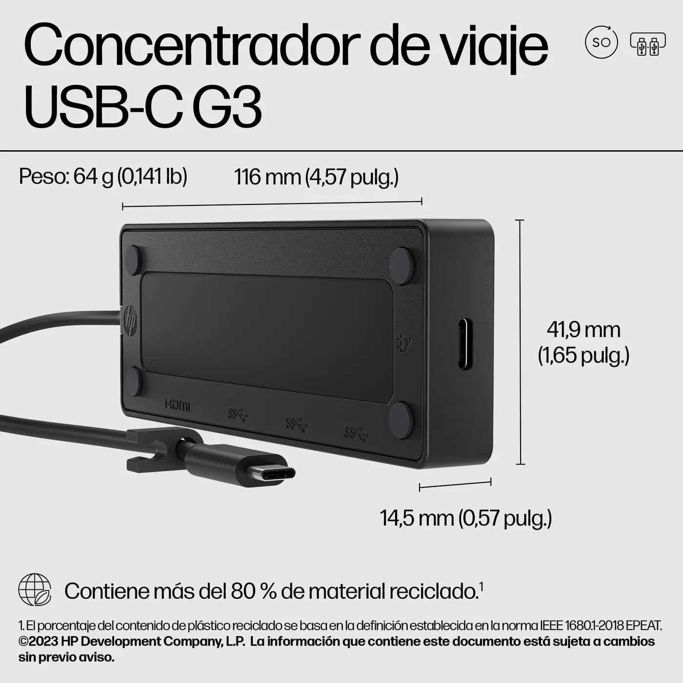 HP Hub USB-C G3 para viaje 5
