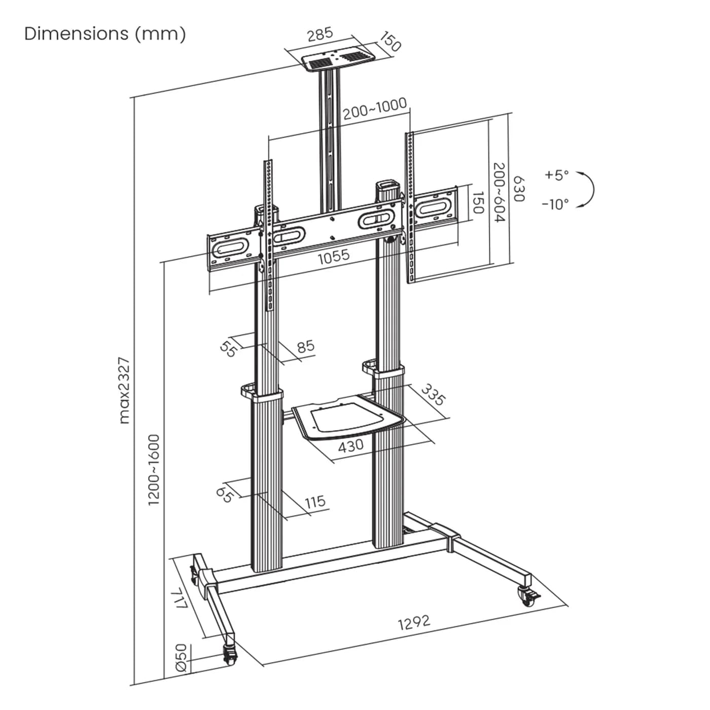 Manhattan 462563 soporte para TV 2.54 m (100") Negro, Plata 9