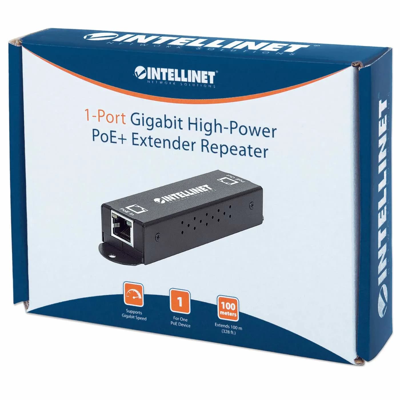 Intellinet Extensor/Repetidor de un puerto PoE+ de alta potencia Gigab 9