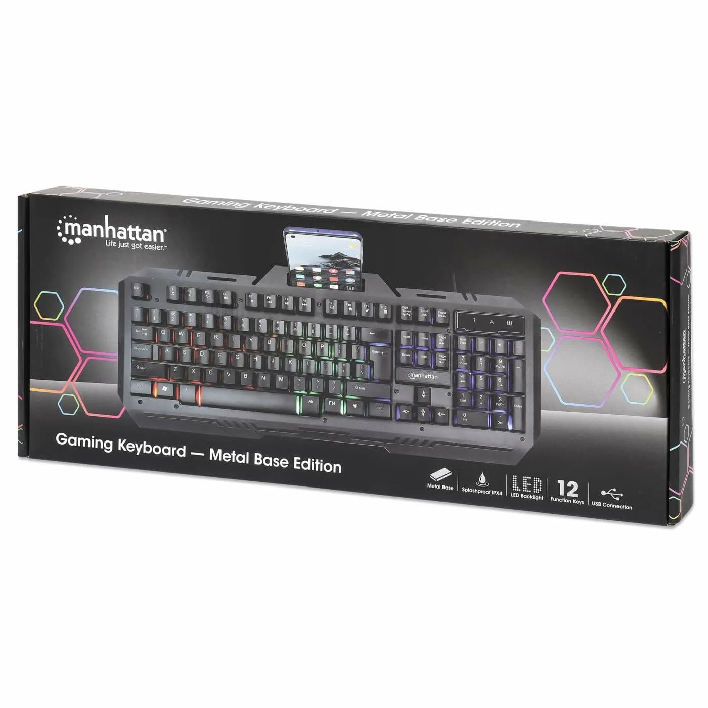 Manhattan Teclado Gaming LED con pánel metálico para celular 12 teclas 8