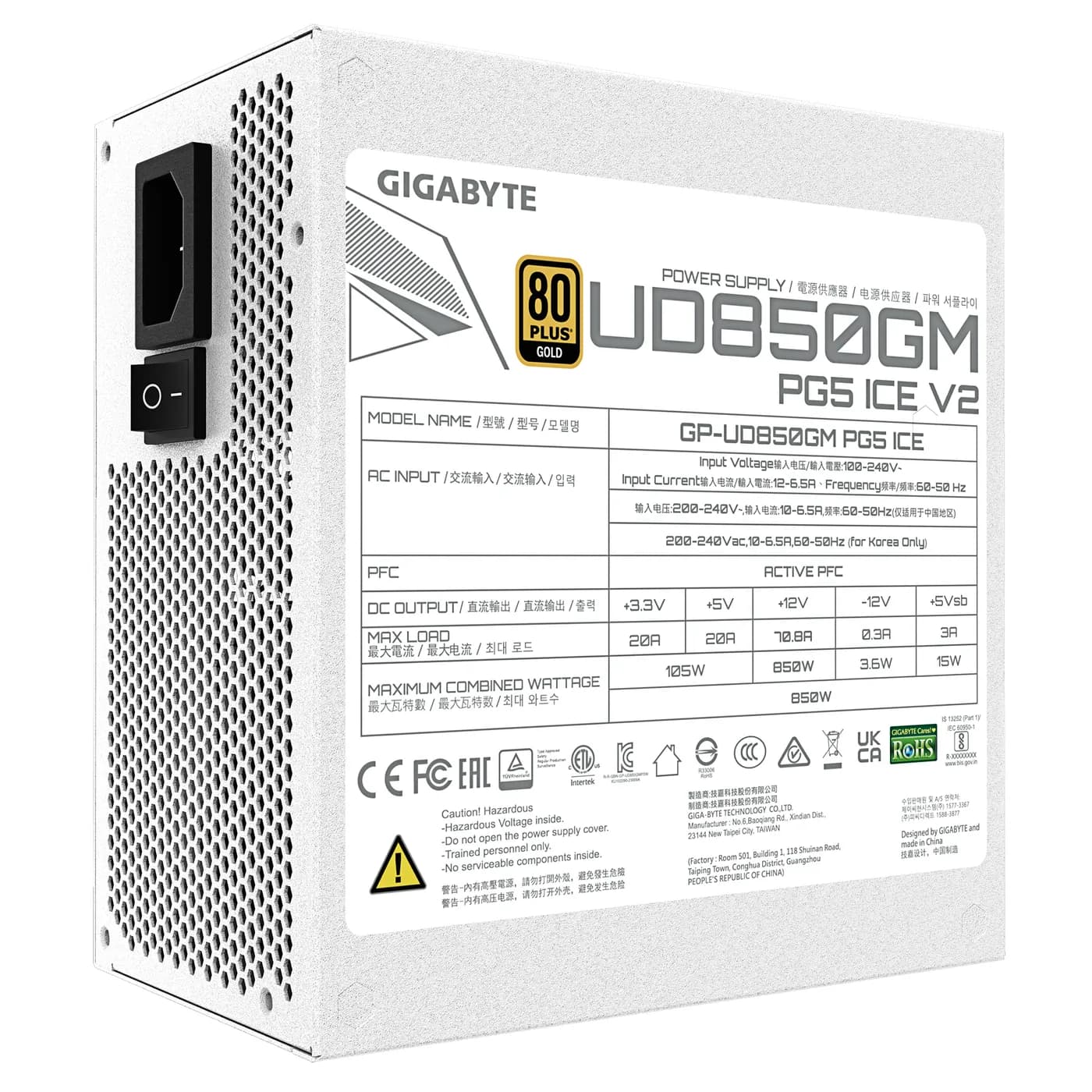 GIGABYTE UD850GM PG5 V2 ICE unidad de fuente de alimentación 850 W 20+ 6