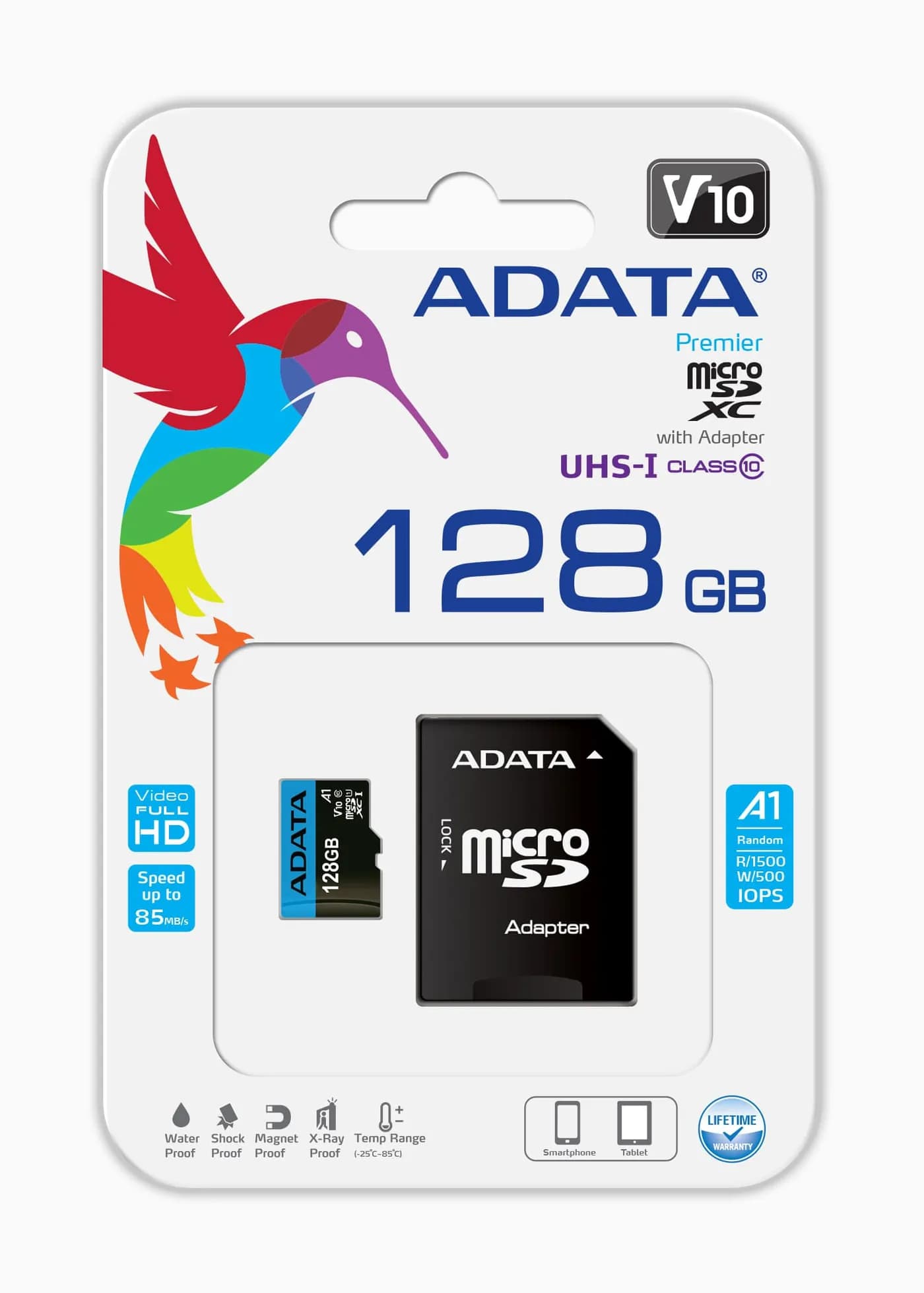 MICRO SD  ADATA  AUSDX128GUICL10A1 128GB /V10 F HD / CLASE 10 A1/ AZÚL 4