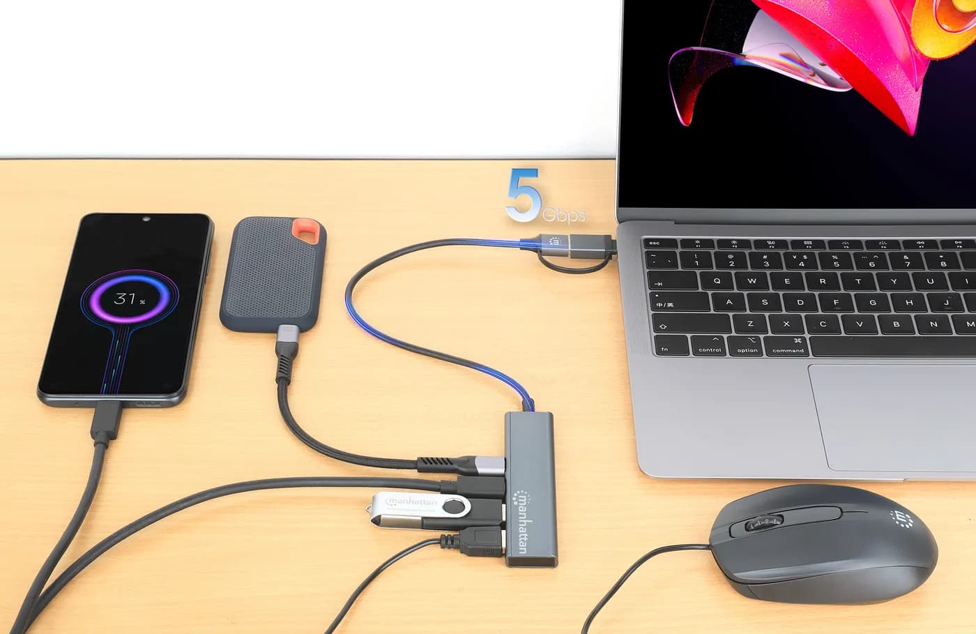 Manhattan Conector adaptable de USB-A macho a USB-C macho, dos puertos 5