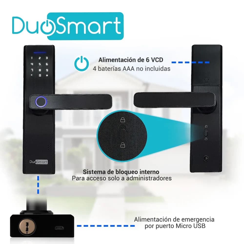 CERRADURA BIOMETRICA WIFI 2.4 GHZ DUOSMART F20 ACEPTA TARJETAS MF HUEL 5