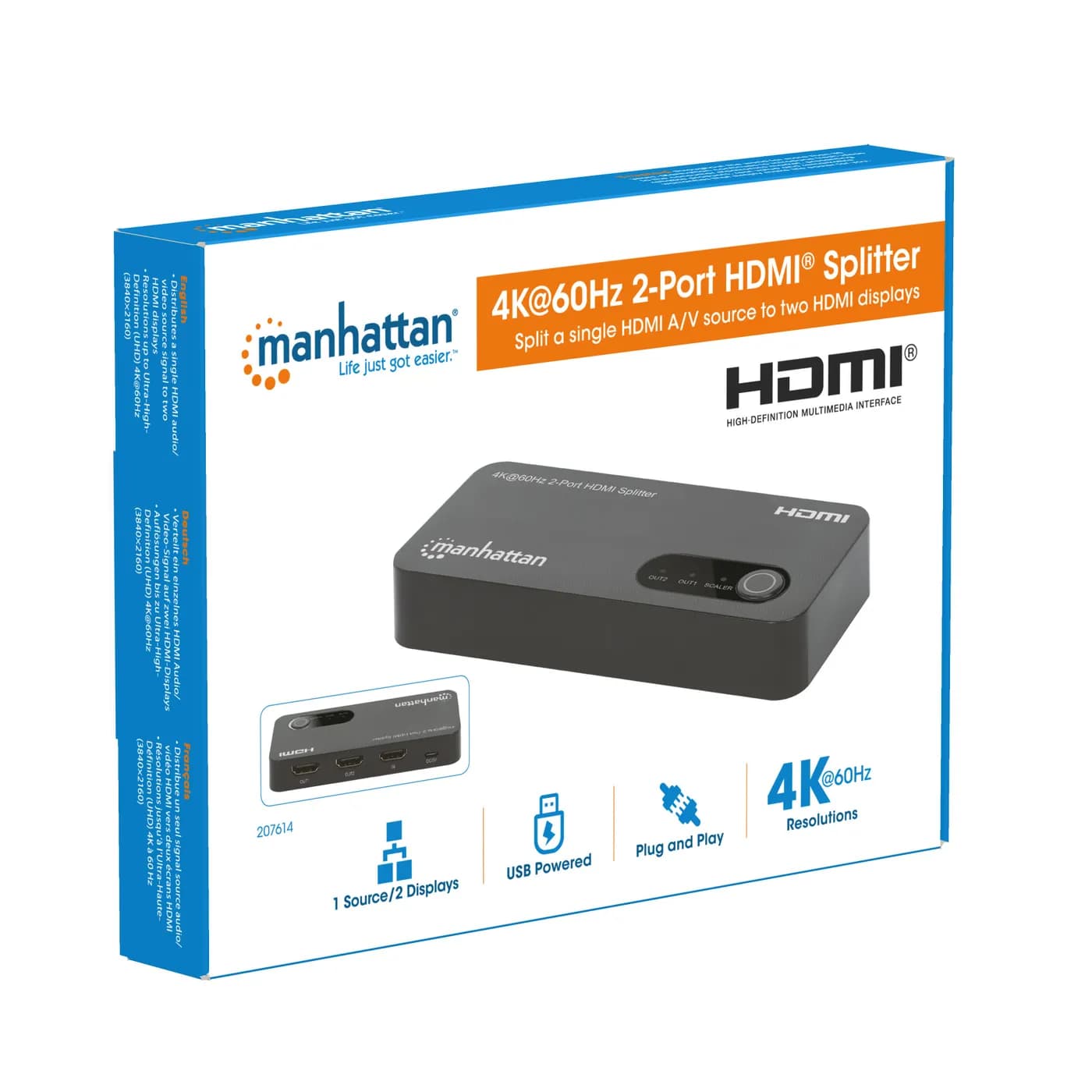 Manhattan 207614 divisor de vídeo HDMI 2x HDMI 10