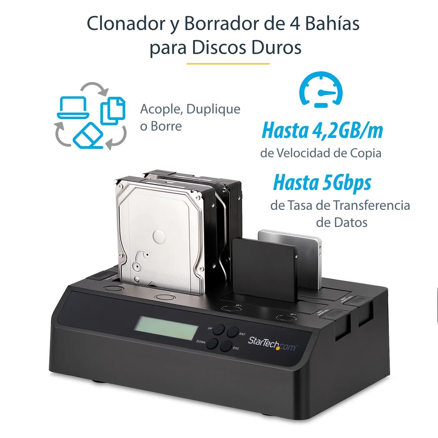 StarTech.com Clonador Borrador Autónomo USB 3.0 / eSATA a SATA de 4 Ba 6