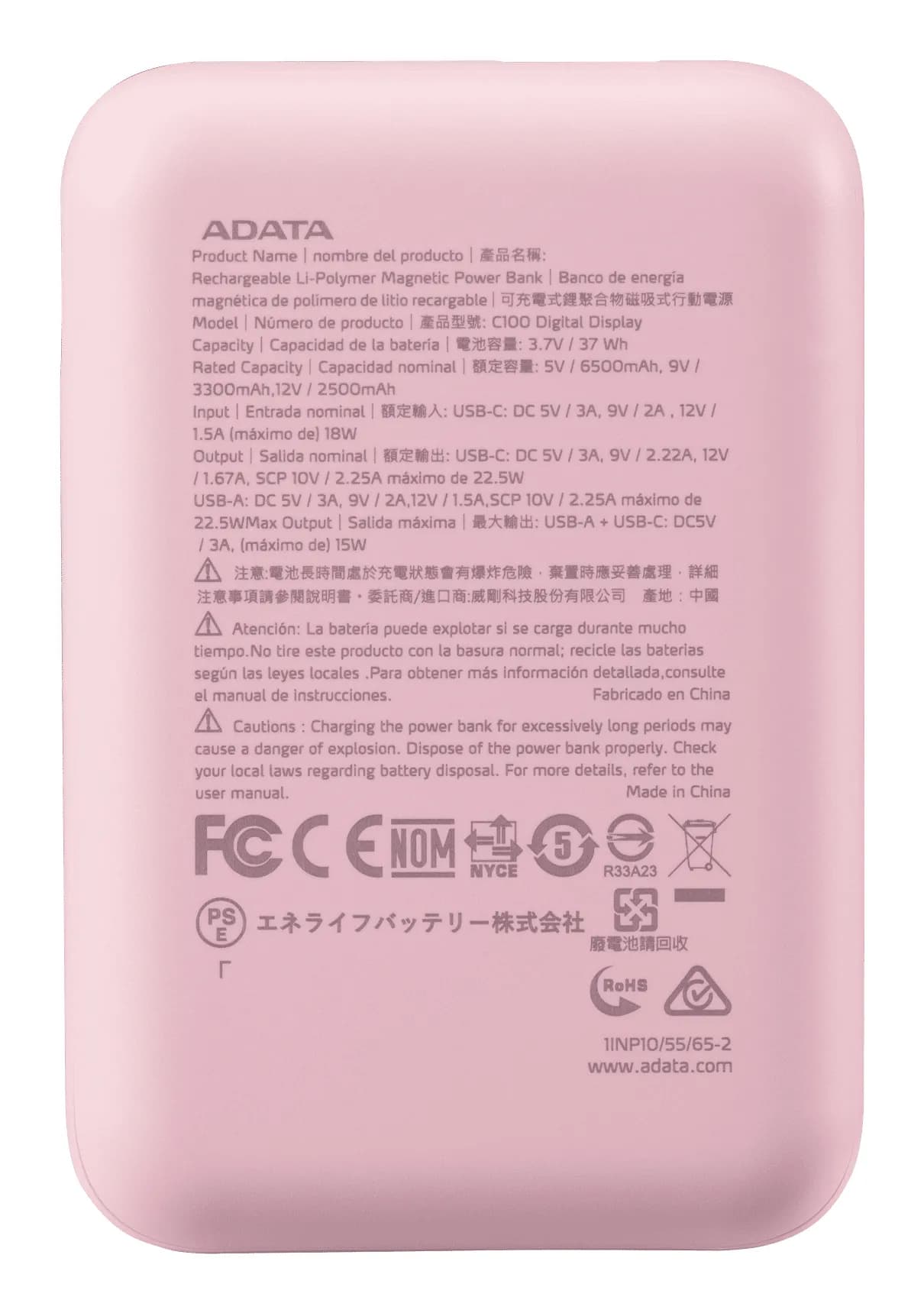 ADATA C100 Polímero de litio 10000 mAh Rosa 2